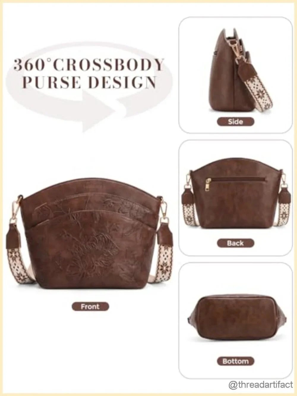 Vegan Leather Crossbody Bag with Boho Strap, Shoulder Handbag
